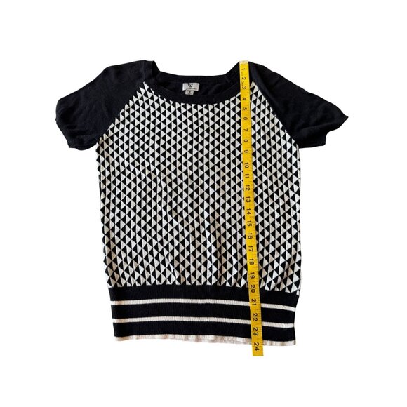 Worthington Black & White Diamond Pattern Short Sleeve Sweater Top Size M - Picture 5 of 5